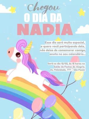 Convite Aniversário Unicórnio Arco-Íris para Editar Online