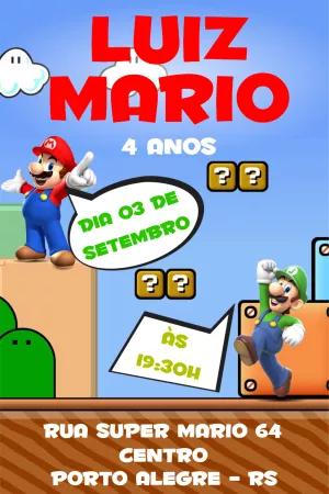 Convite Aniversário Super Mario para Editar Online