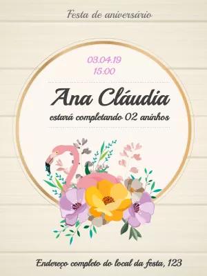Convite de Aniversário Flamingo Floral para Editar Online