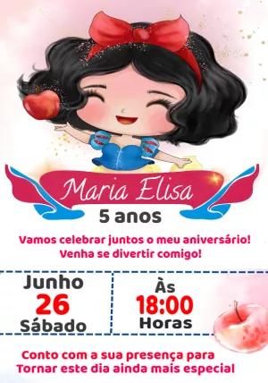 Convite Aniversário Branca de Neve Fofa para Editar Online