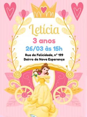 Convite Aniversário Princesa Bela para Editar Online
