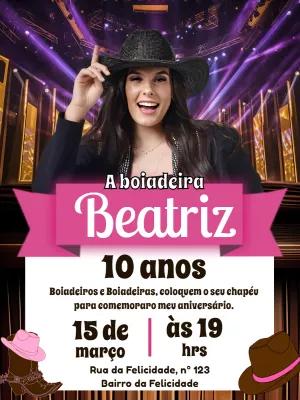 Convite de Aniversário Boiadeira Sertanejo para Editar Online