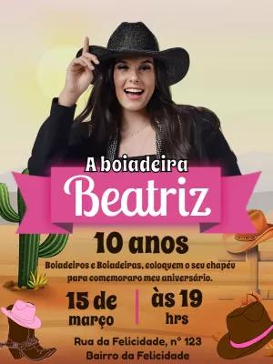 Convite de Aniversário Boiadeira Country para Editar Online