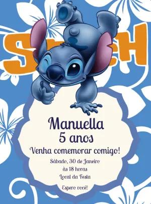 Convite de Aniversário Stitch para Editar e Imprimir