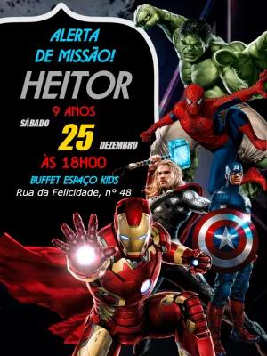 Convite de Aniversário Vingadores com Heróis para Editar