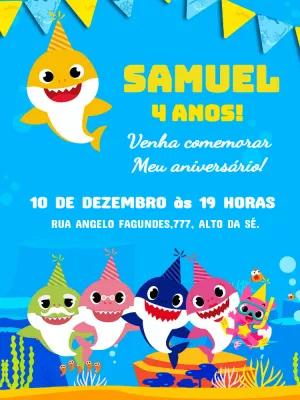 Convite de Aniversário Baby Shark para Editar Online