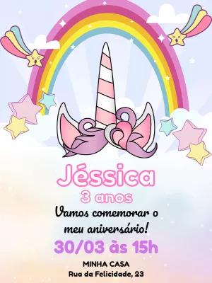 Convite de Aniversário Unicórnio Mágico para Editar Online