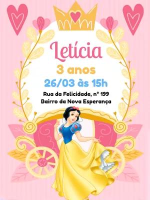 Convite Aniversário Branca de Neve Princesa para Editar Online