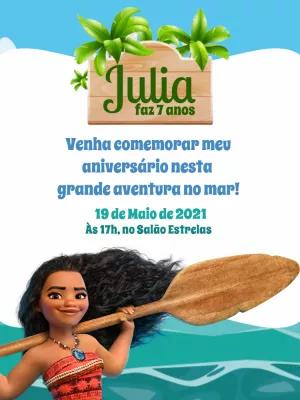 Convite de Aniversário Moana Aventura no Mar para Editar Online