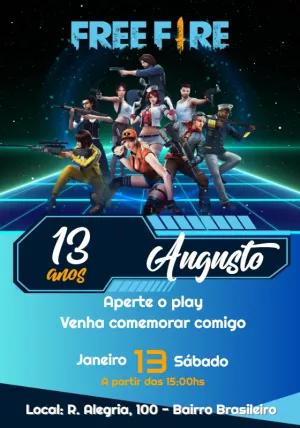 Convite Aniversário Free Fire com Personagens para Editar Online
