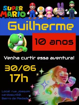 Convite Aniversário Super Mario com Personagens para Editar Online