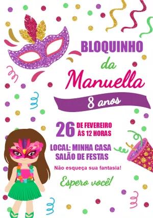 Convite de Aniversário Bloquinho de Carnaval para Editar