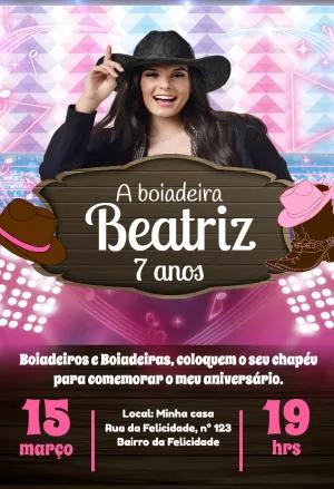 Convite Aniversário Boiadeira com Foto para Editar Online