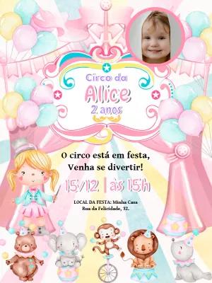 Convite Aniversário Circo Palhacinha com Foto para Editar