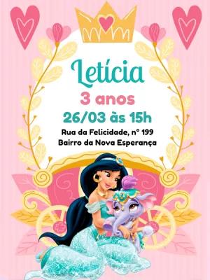 Convite Aniversário Princesa Jasmine para Editar Online