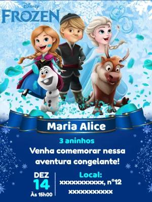 Convite de Aniversário Frozen com Personagens para Editar Online