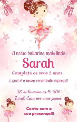 Convite Aniversário Bailarina Delicado para Editar Online
