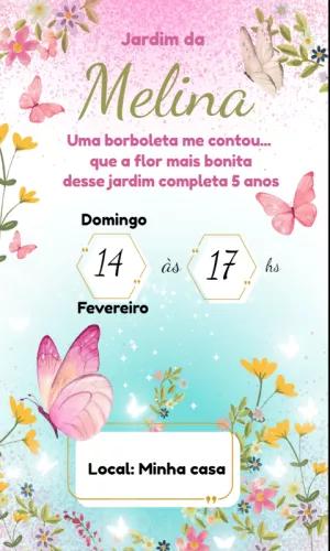 Convite Aniversário Jardim Borboletas para Editar Online