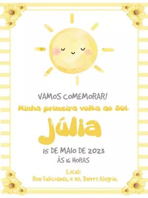 Convite Primeira Volta ao Sol com Solzinho para Editar Online