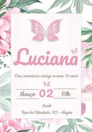Convite de Aniversário Borboletas e Flores para Editar Online