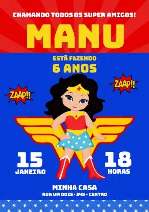 Convite Aniversário Mulher Maravilha para Editar Online