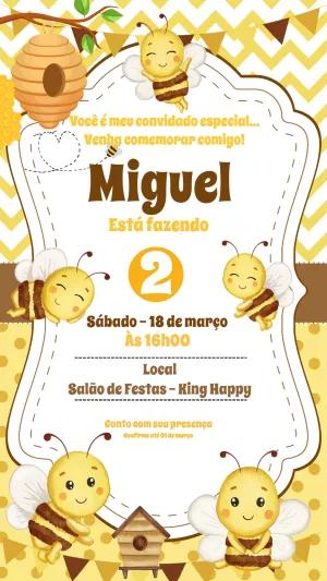Convite de Aniversário Abelhinha Fofa para Editar Online