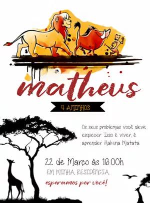 Convite Aniversário Rei Leão Estilo Aquarela para Editar