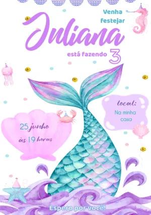 Convite Aniversário Sereia para Editar Online