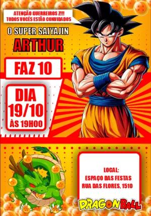 Convite de Aniversário Dragon Ball Z com Goku para Editar Online