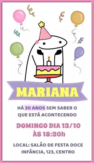 Convite Aniversário Flork Feminino para Editar Online
