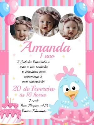 Convite Aniversário Galinha Pintadinha Candy com Foto para Editar