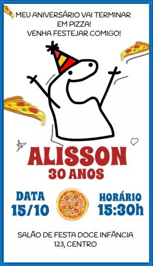 Convite Aniversário Flork Pizza para Editar Online