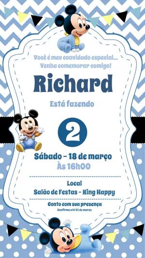 Convite de Aniversário Mickey Baby Azul para Editar Online