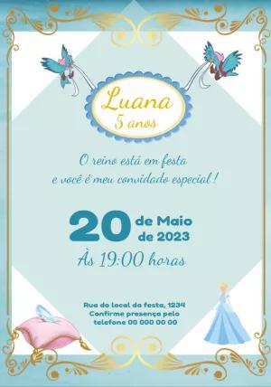 Convite de Aniversário Cinderela com Princesa para Editar Online