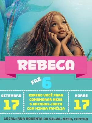 Convite Aniversário Pequena Sereia para Editar Online