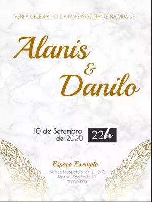 Convite de Casamento Mármore e Dourado para Editar Online