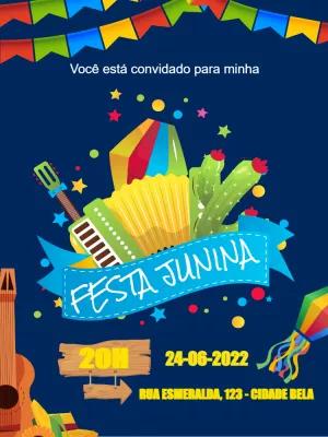 Convite Festa Junina com Sanfona e Bandeirinhas para Editar