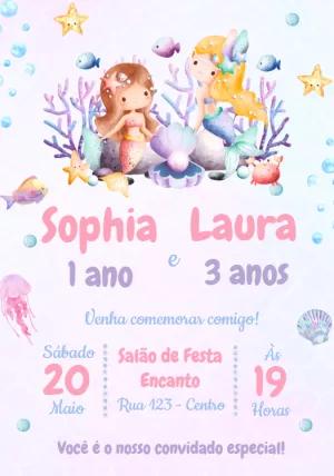 Convite Aniversário Sereia Fundo do Mar para Editar Online