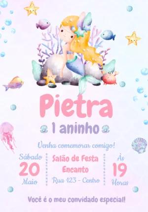Convite de Aniversário Sereia Fundo do Mar para Editar Online