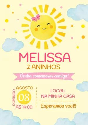Convite Aniversário Raio de Sol Menina para Editar Online