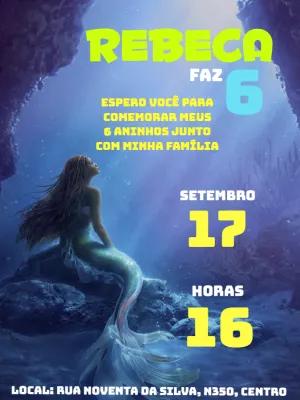 Convite de Aniversário Pequena Sereia Editável Online