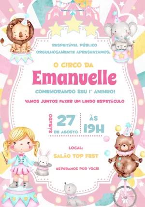 Convite de Aniversário Circo Rosa com Animais para Editar Online