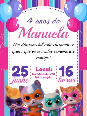Convite de Aniversário Super Kitties para Editar Online