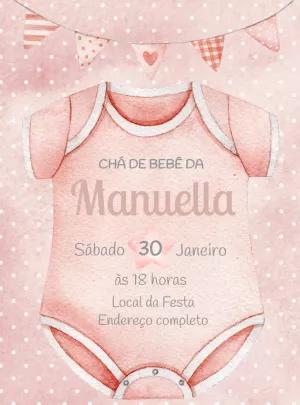 Convite Chá de Bebê Roupinha Rosa para Editar Online