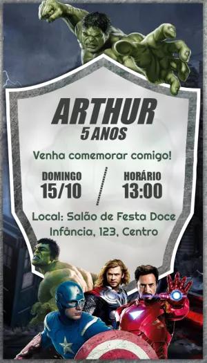 Convite Aniversário Os Vingadores para Editar Online