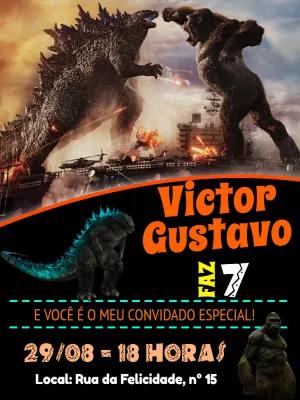 Convite de Aniversário Godzilla e Kong para Editar Online