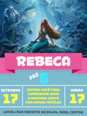 Convite Aniversário Pequena Sereia com Personagens para Editar