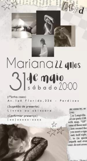 Convite de Aniversário TTPD Estilo Cantora para Editar
