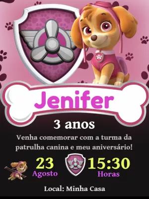 Convite de Aniversário Skye Patrulha Canina para Editar