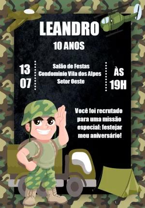 Convite Aniversário Exército para Editar Online